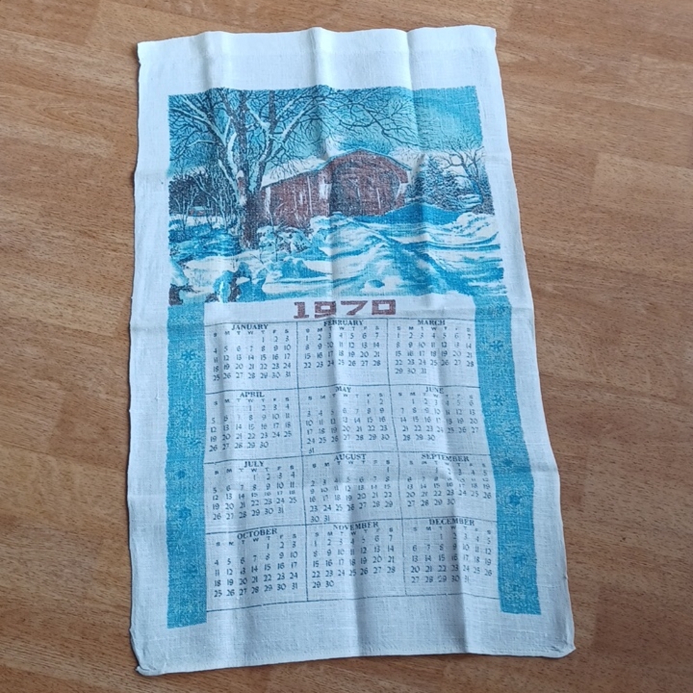 Calendar towel 1970 vintage kitchen Linens